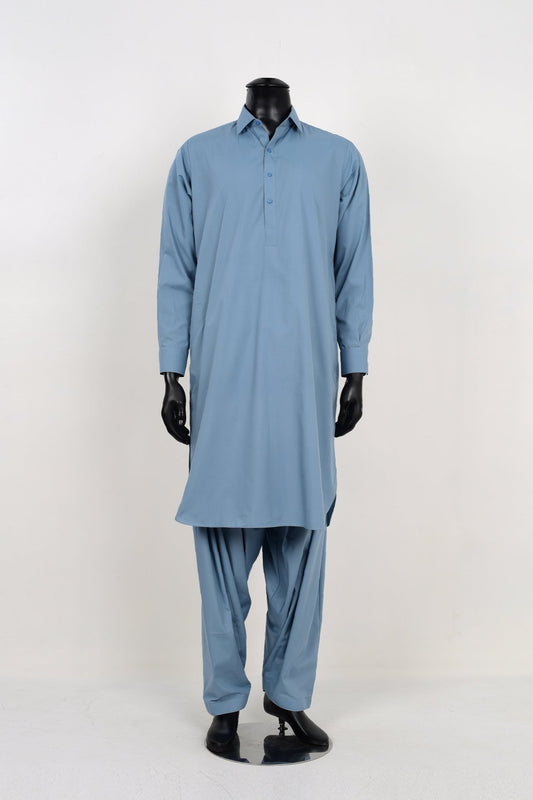 STEEL BLUE SHALWAR KAMEEZ  - Unstitched Fabrics by Naseeb Nasrat