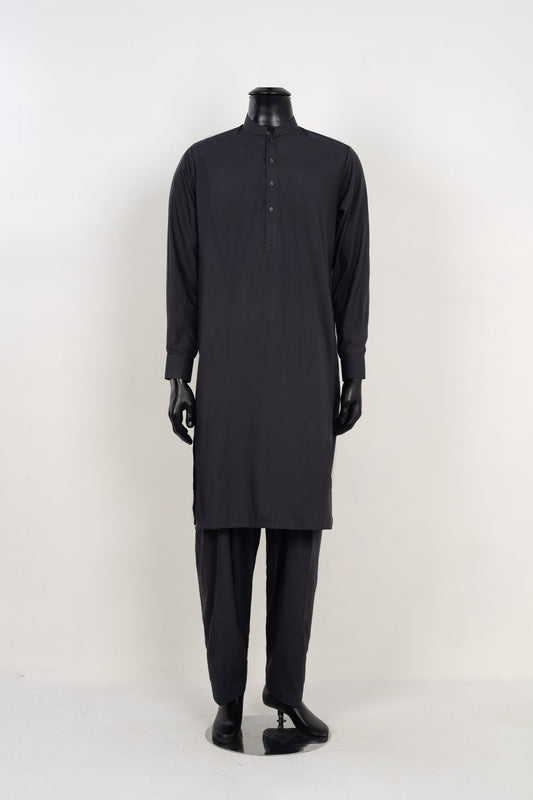 CHARCOAL BLACK SHALWAR KAMEEZ - Unstitched Fabrics by Naseeb Nasrat