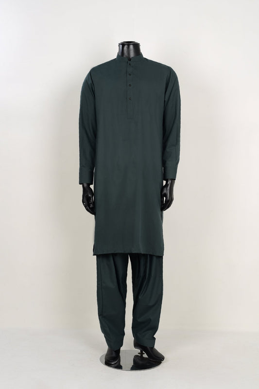 BOTTLE GREEN SHALWAR KAMEEZ - Unstitched Fabrics by Naseeb Nasrat