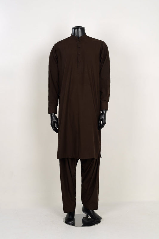 DARK BROWN SHALWAR KAMEEZ - Unstitched Fabrics by Naseeb Nasrat 